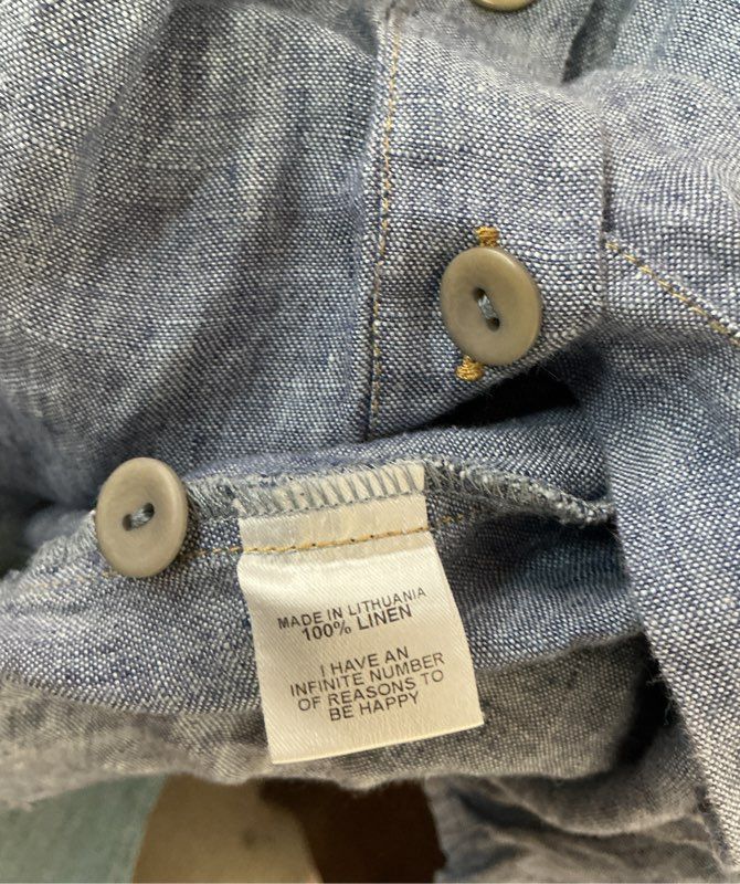 Women's Flax Blue Linen Button Down Blouse Size S Retail $115