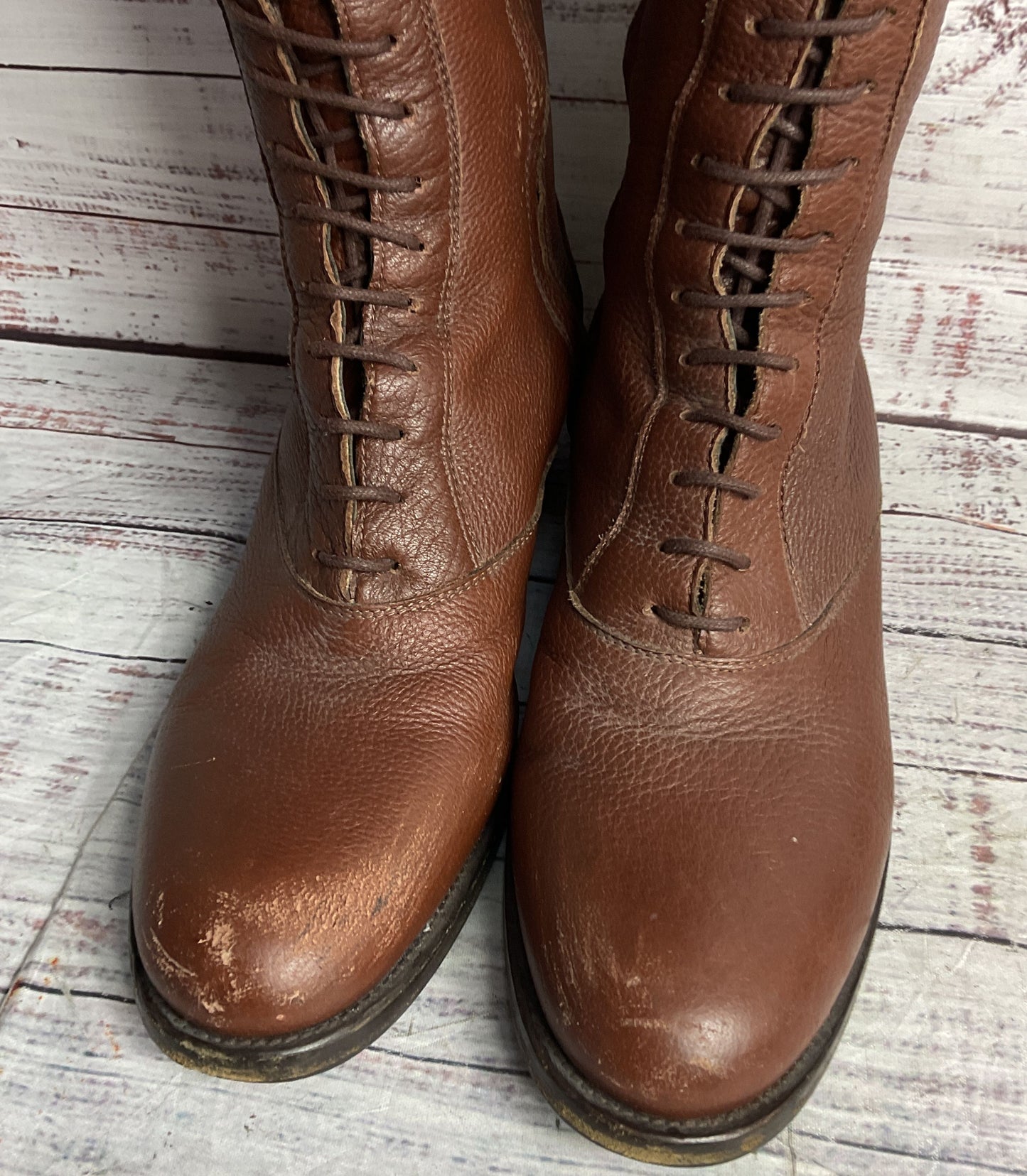 Jil Sander Leather Lace Up Knee High Boots Brown 39