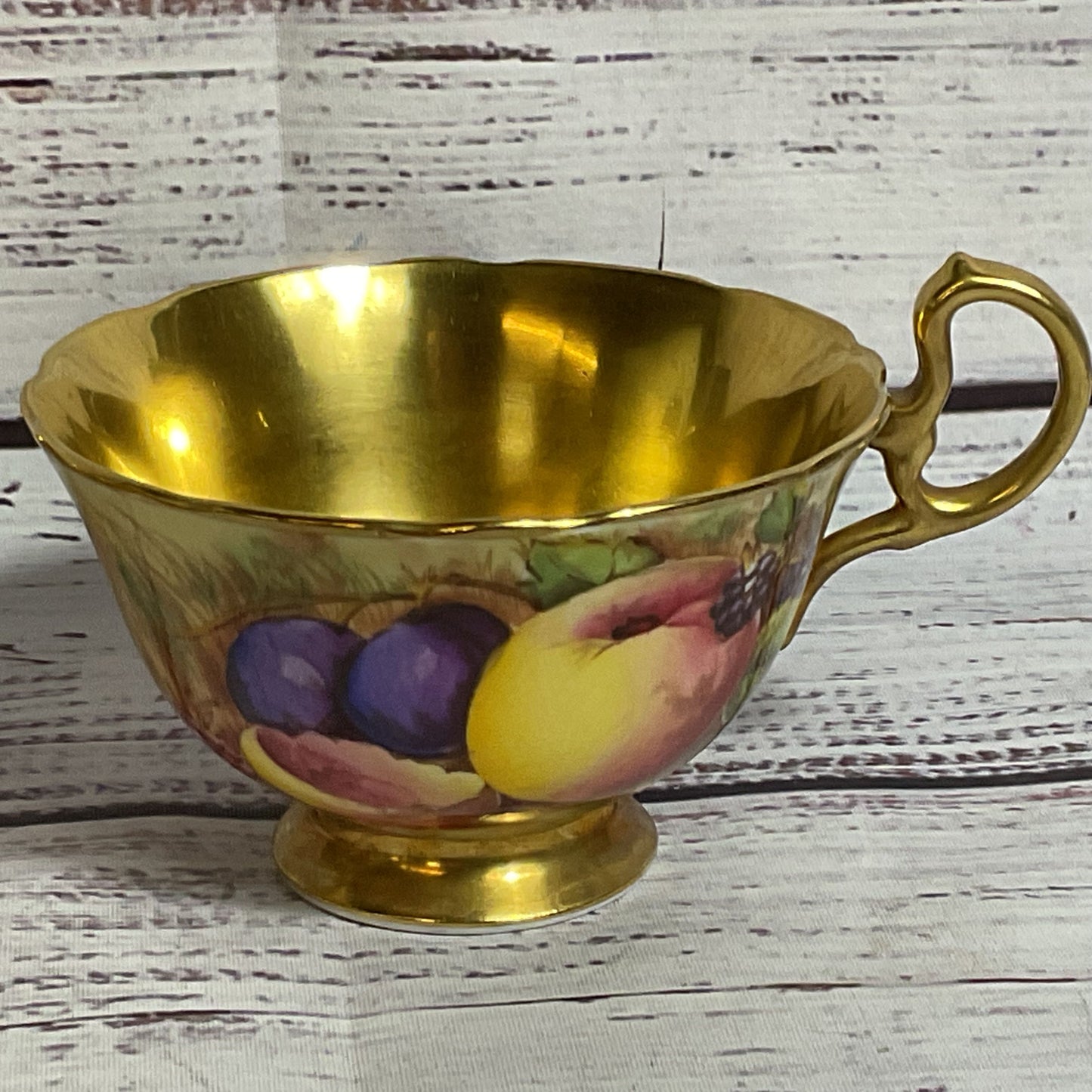 Set of 2 VTG./ANTIQUE ANSLEY England Bone China Orchard Gold Teacups