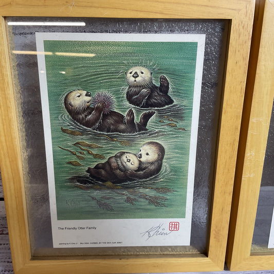 Set of 2 Signed K CHIN "The Friendly Otters" "The Friendly Otter Family" Prints