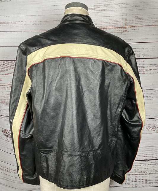 Wilsons Leather Vintage Cafe Racer Motorcycle Jacket Black L