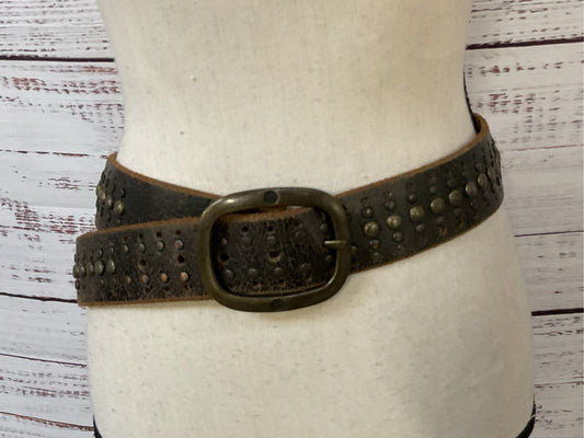 AG ADRIANO GOLDSCHMEID Men's Brown Studded Brass Buckle Belt- SZ 32