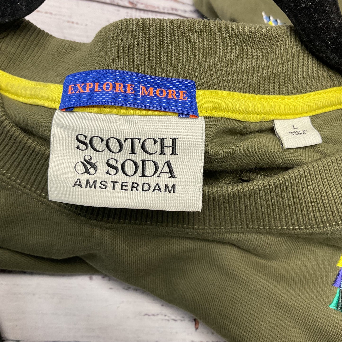 Scotch & Soda Embroidered Olive Green Sweatshirt - Size L