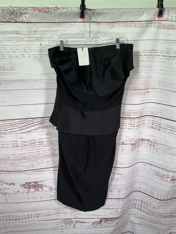 NEW Ted Baker One Shoulder Peplum Pana Sheath Dress Size 5 Black