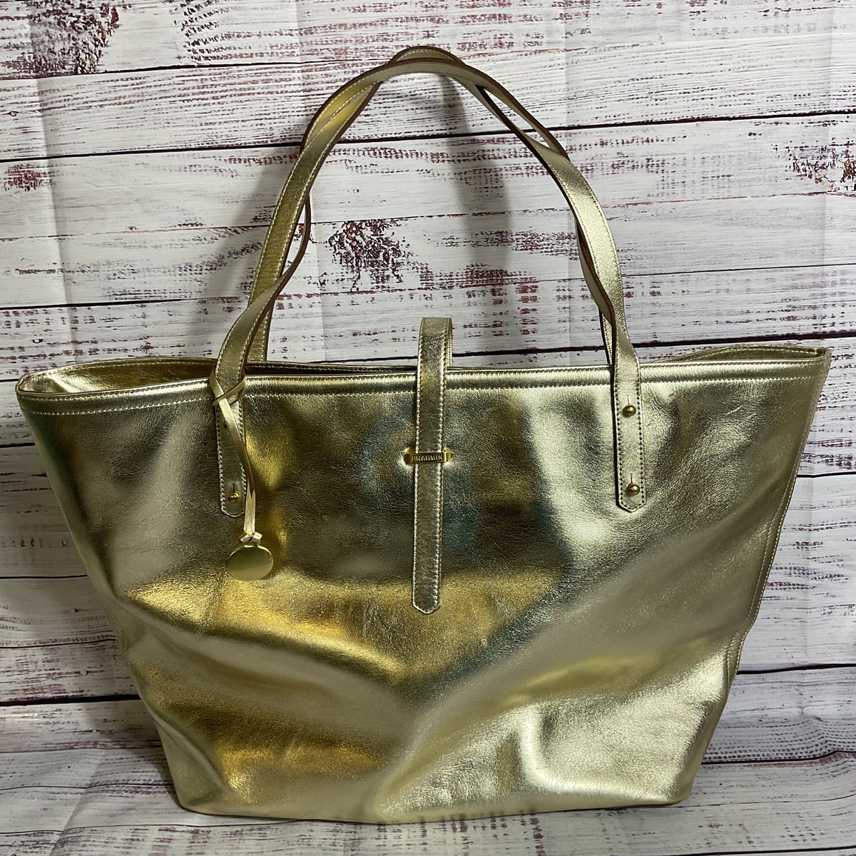 BRAHMIN Women's Metallic Gold Leather Tote Bag