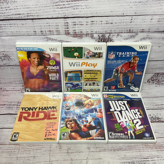 Nintendo Wii Lot of 6 Games Zumba, Tony Hawk, NFL, Play, Just Dance 2, Wipeout