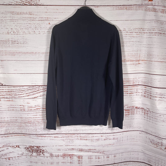 Boggi Milano Navy Blue Merino Wool Quarter Zip Sweater - Size M