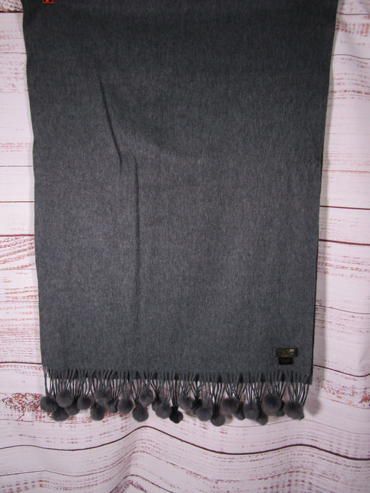 La Fiorentina Women's Gray Wool Rabbit Fur Tassel Scarf