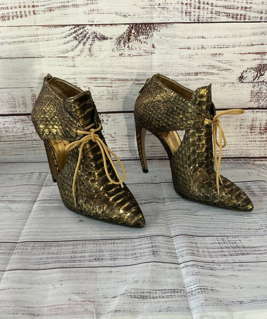 Women's Walter Steiger Snakeskin Gold Ankle Bootie Made in Italy Size 39 US 8.5