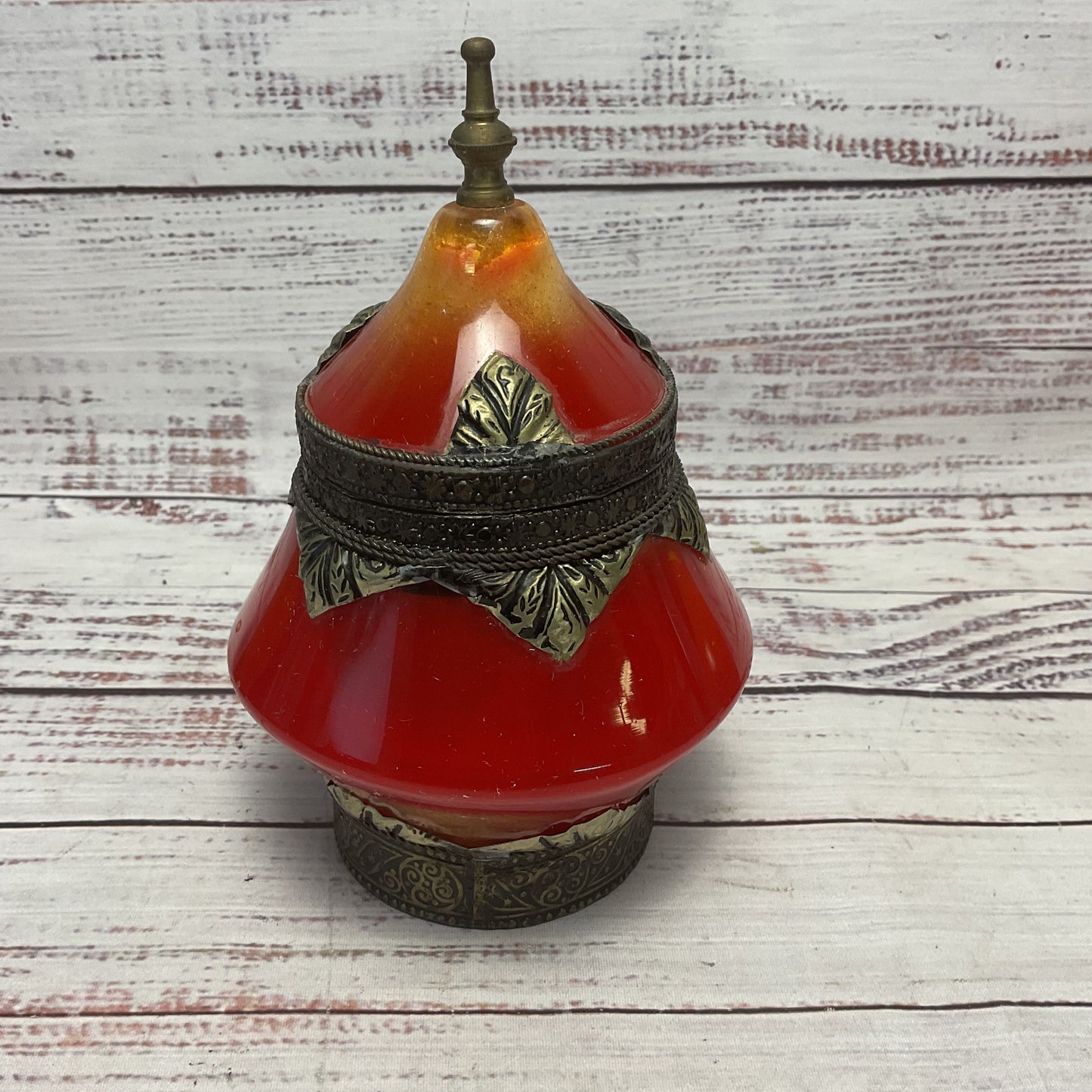 Moroccan Red Orange Resin Amber Jewelry Box Jar Lot of 3