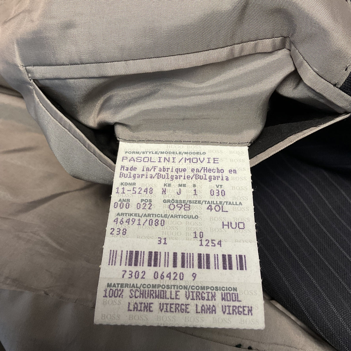 Hugo Boss Super 130 Blue Black Striped 2 Button Jacket - Size 40L