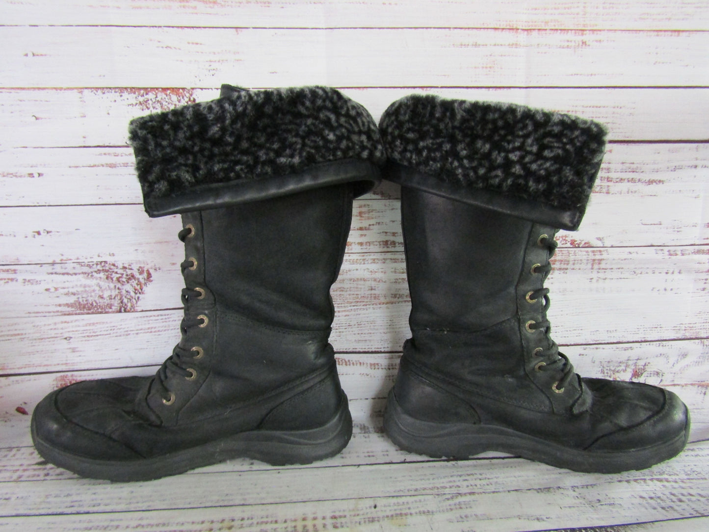 UGG Adirondack Tall III Leopard Women's Black Leather Snow Boots 1018330