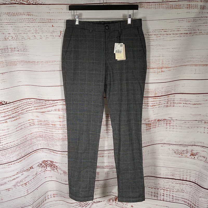 NWT Mango Trouser Collection Grey Plaid Slim Fit Pants Size 30