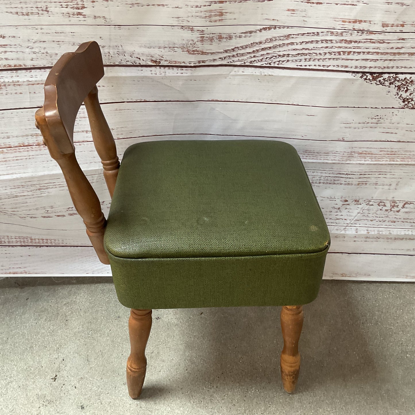 MCM Mid Century 1950’s Green Vinyl Sewing Machine Chair with Storage (PICK UP)