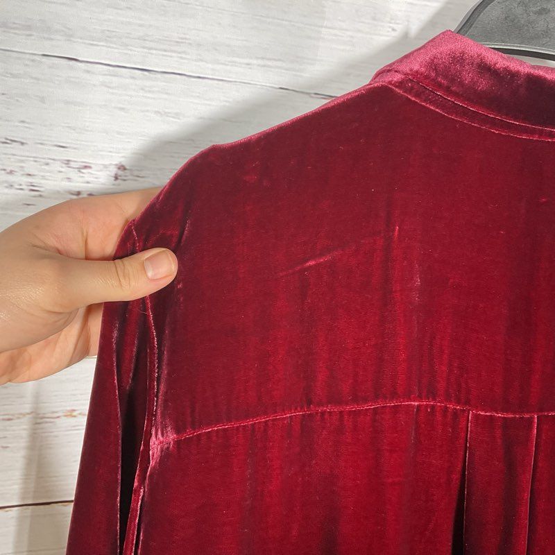 NWT Eileen Fisher Hibiscus Velvet Maroon Button Up Shirt MSRP $288 - Size M