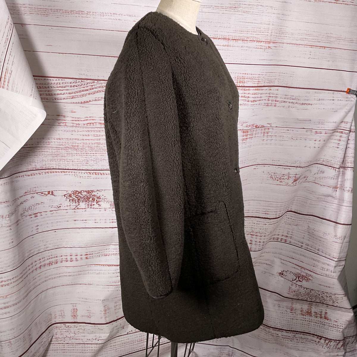 COS Women's Brown Longline Teddy Jacket- SZ L (SEE MEASUREMENTS)