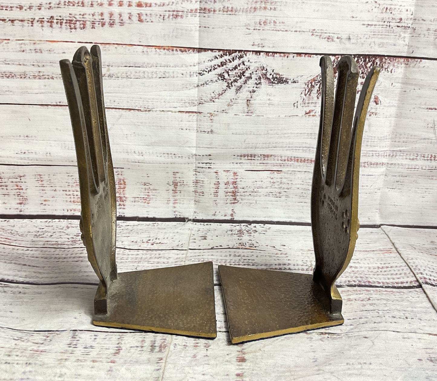 Vintage MCM Brass Harp Isreali Bookends Brass