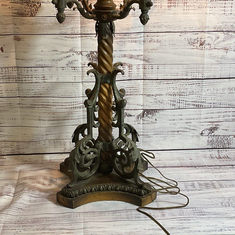 ANTIQUE French?? Brass and Wood Base 5 Arm Ornate Lamp- 42" Tall