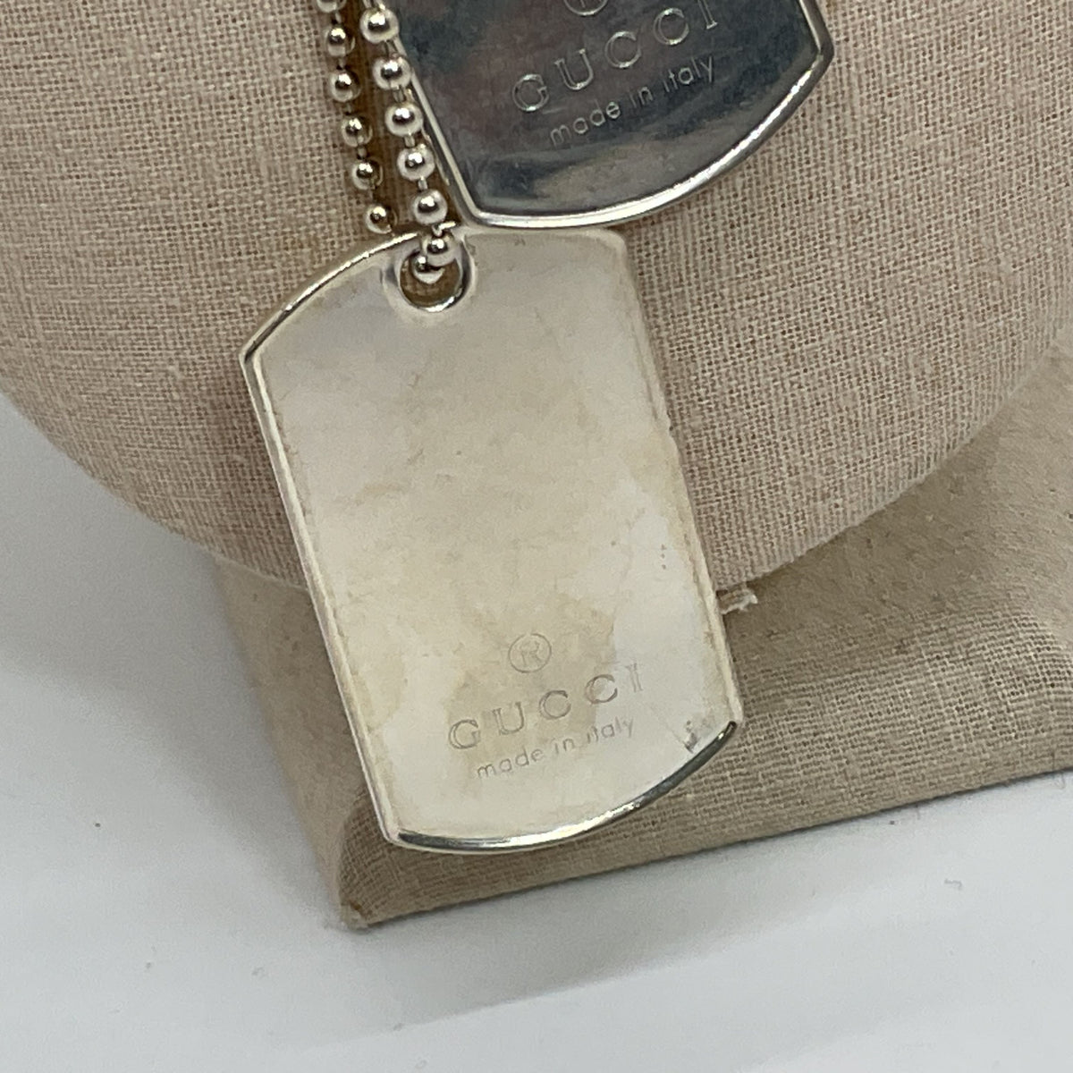 GUCCI Sterling Silver Double Dog Tags Ball Chain Necklace- 53.77