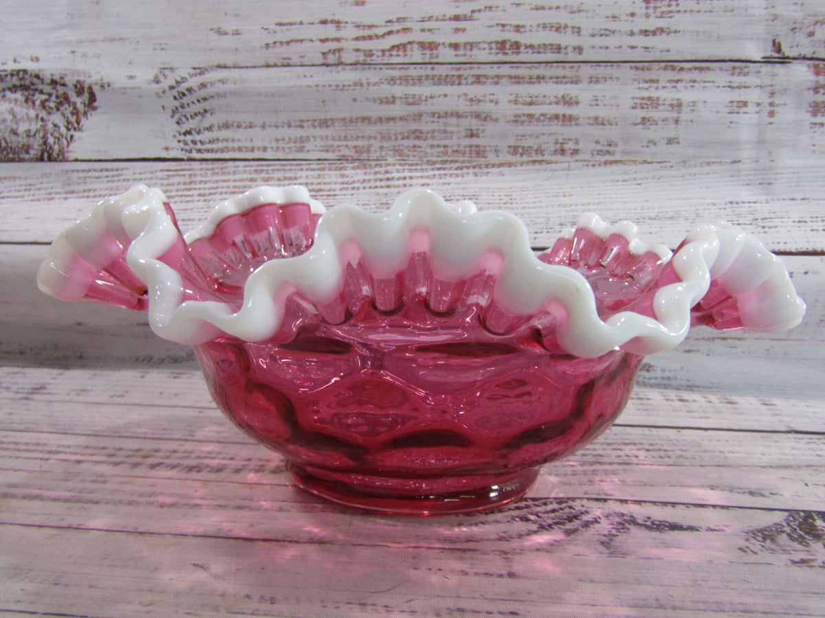 Fenton Ruby Snowcrest Ruffle Crimped Bowl