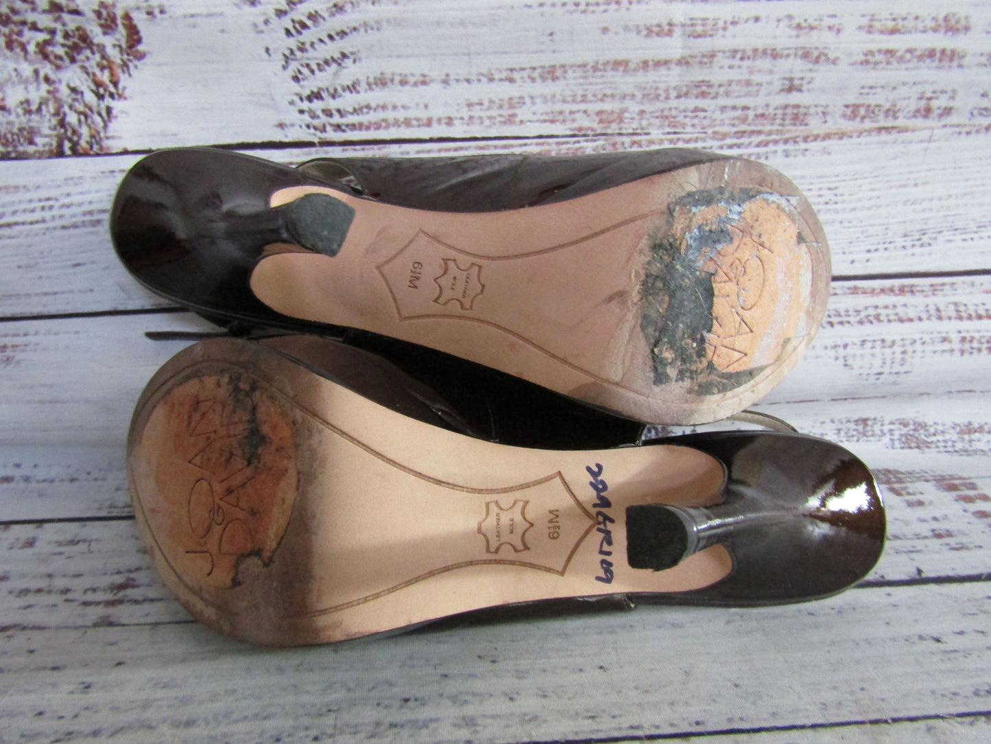 Joan & David Funn Women's Brown Patent Leather Slingback Heel Sandals Size 6.5