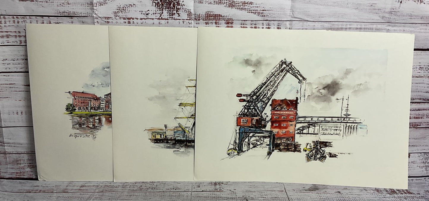 Kieler Bilderbogen Watercolor Art Prints Portfolio by Helga Röhl Signed