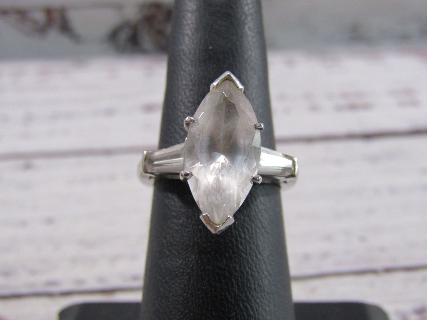 14k White Gold Marquise CZ Cocktail Ring Size 6.5
