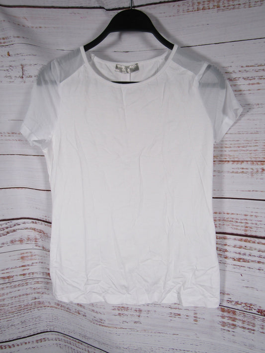 Anatomie Melissa Women's White Mesh-Sleeve T-Shirt Size S Made in Italy