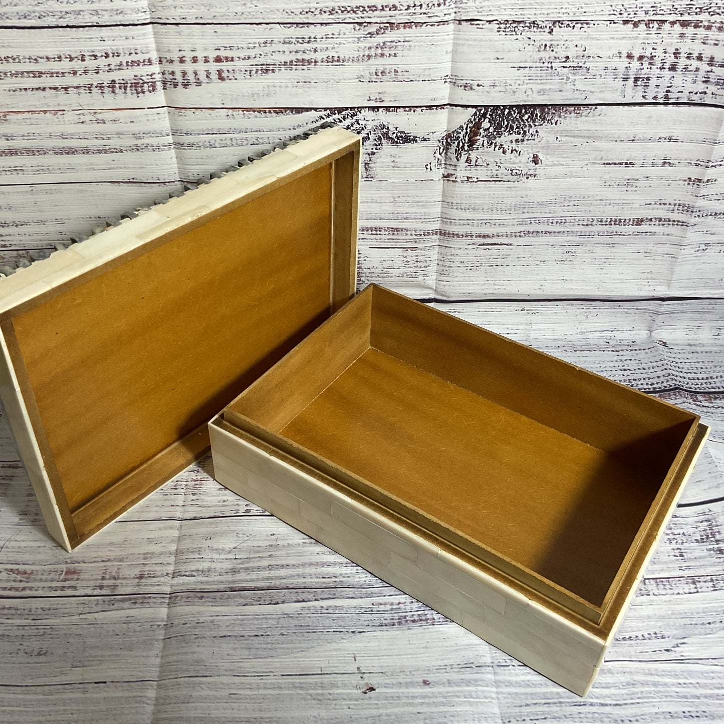 Thatched Wooden Bone Trinket Box 10" x 7"