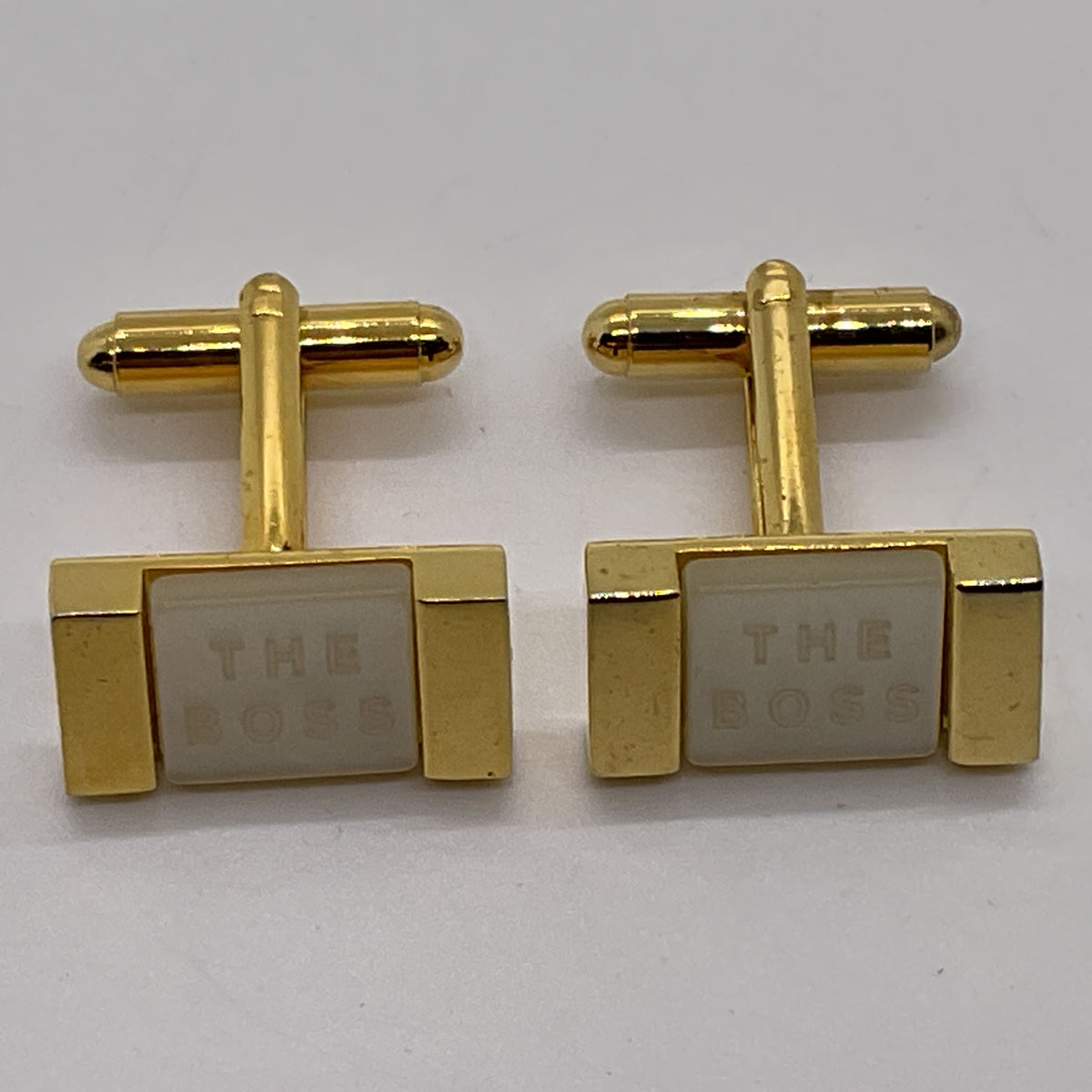 THE BOSS Gold Tone Mother of Pearl Cufflinks