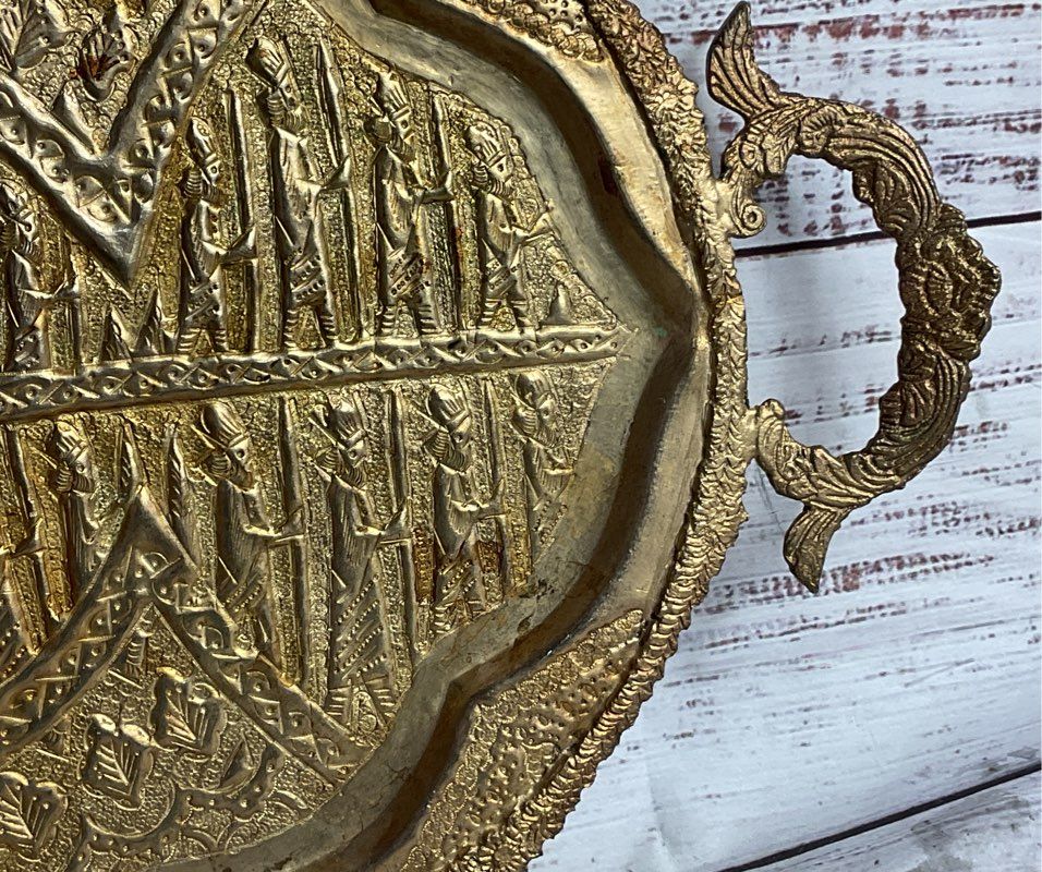 Vintage Persian Embossed 20" King Tray Brass