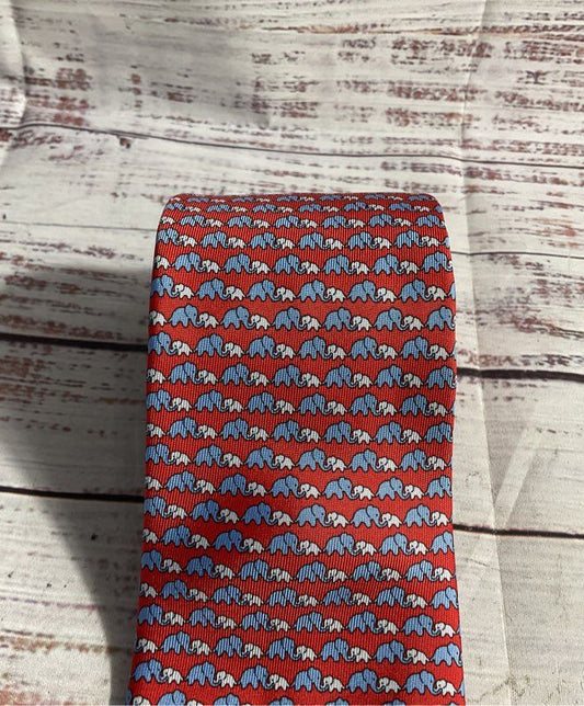 Thomas Pink Men's Red Elephant Pattern Tie Made In Italy 100% Silk