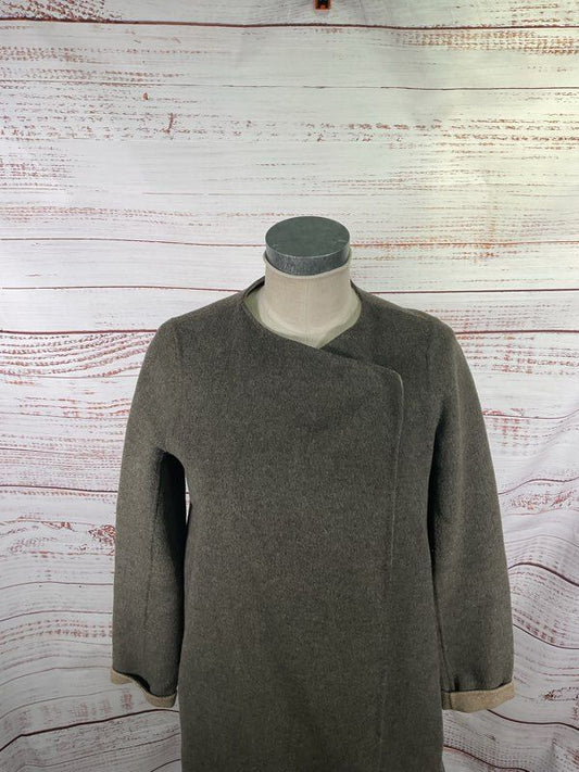 Vince Grey Olive Double-Faced Wool Coat Two Snap Front Pockets Size XS