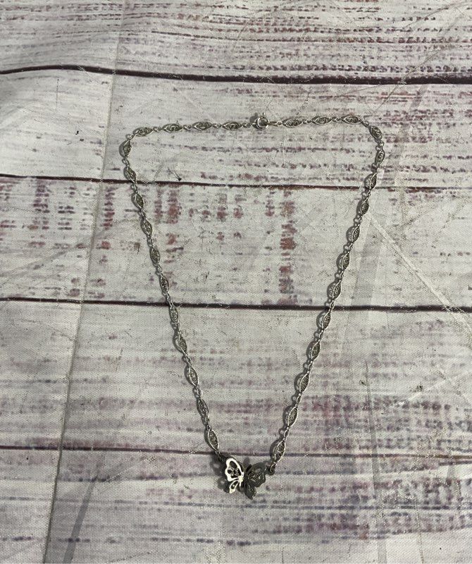 Butterfly 1/20 12k Gold Filled Silver Tone Pendant Necklace 16"