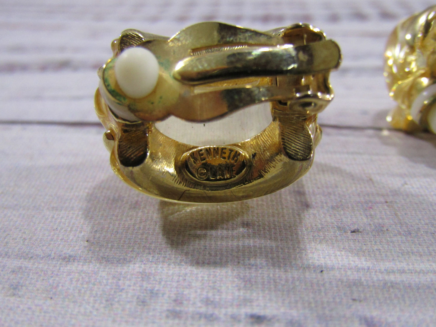 Vintage Kenneth Jay Lane Chunky Gold Plated Lucite Clip-On Earrings