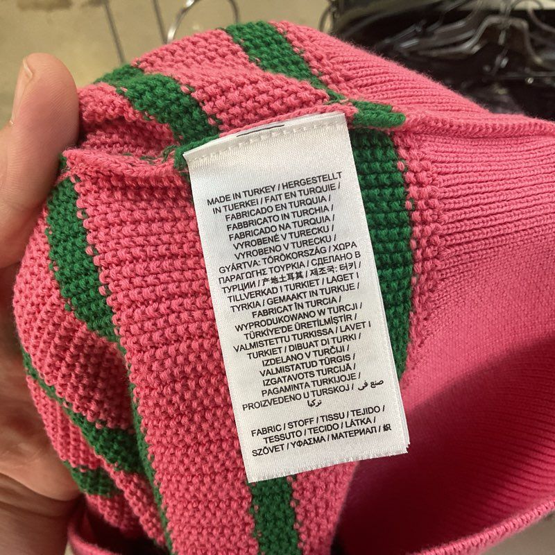 Gant Rapture Rose Pink & Green Striped Ribbed Knit Cotton Sweater - Size M