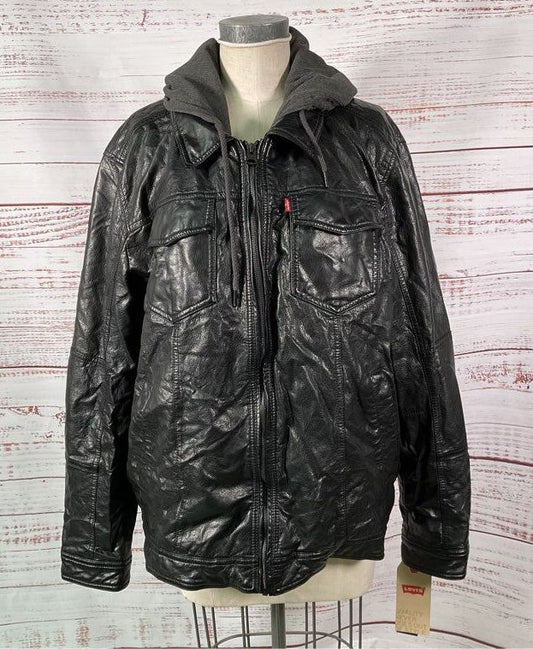 Levi's Faux Leather Lined Double Zip Hooded Jacket Black XXL