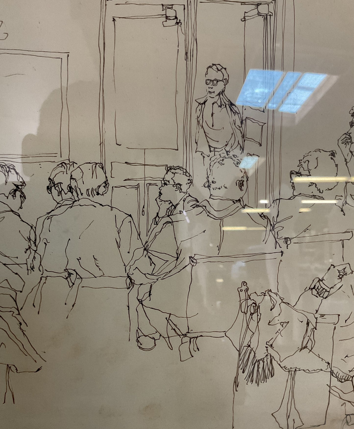 Vintage L. Levy Classroom Courtroom Gathering Pen Sketch
