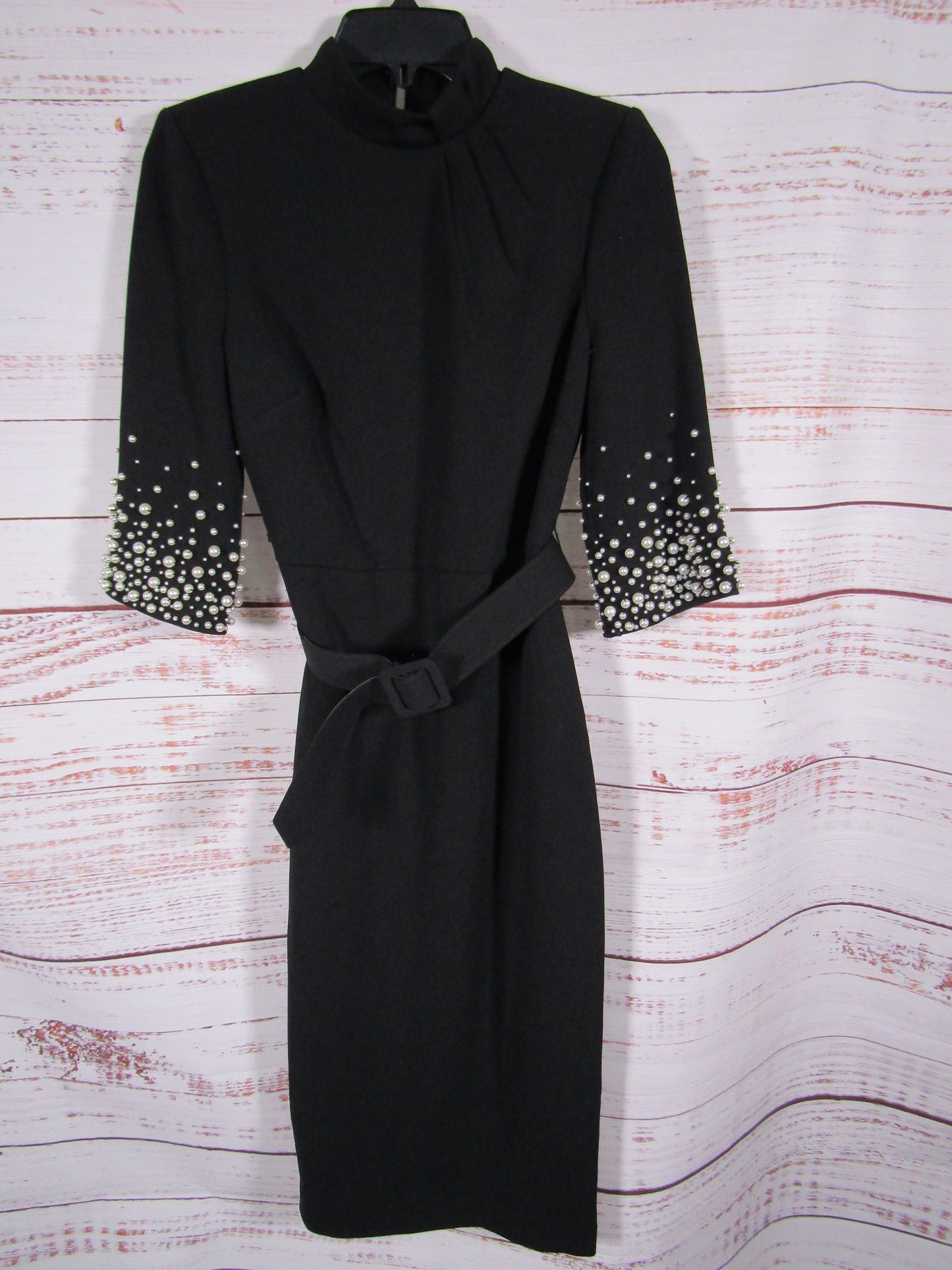 Badgley Mischka Women's Black Pearly Trim Midi Sheath Dress Size 0