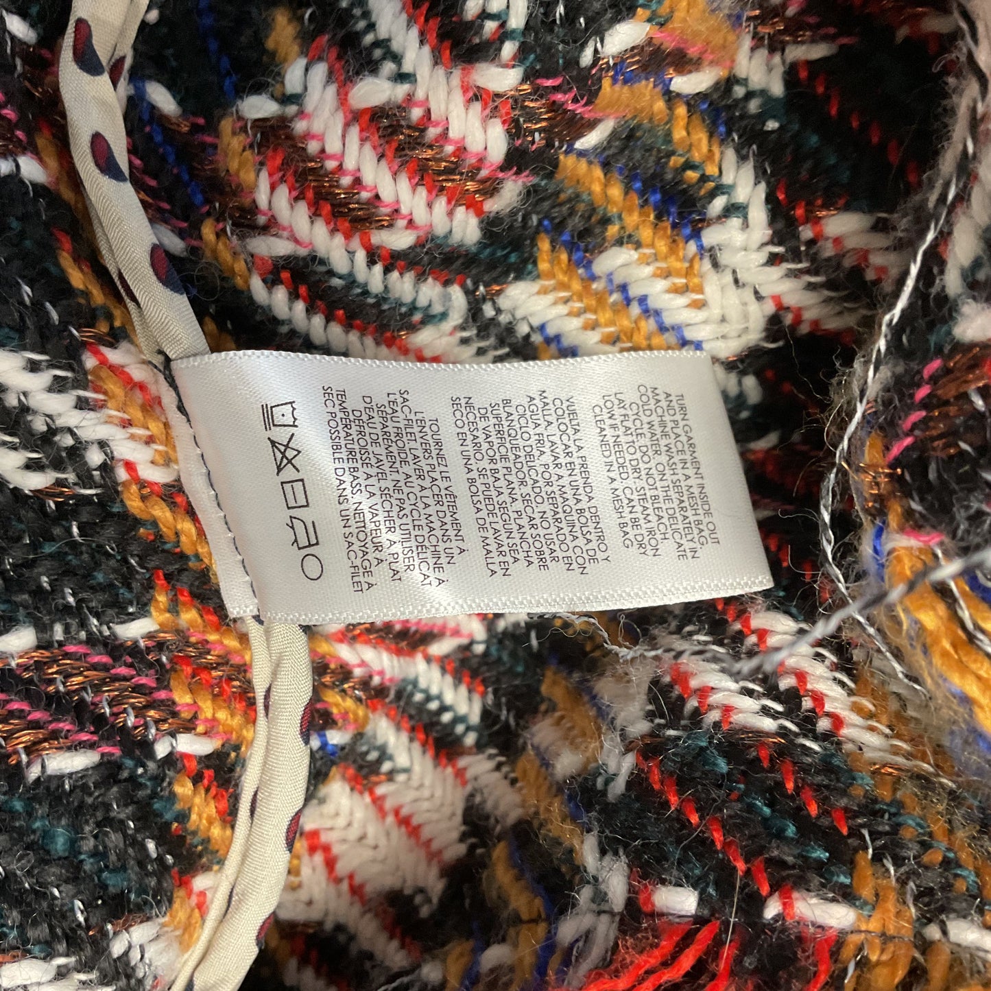 Cabi Regency Multicolor Plaid Fringe Wool Blend Coat - Size M