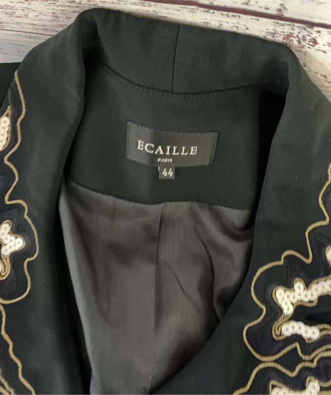 Women's Ecaille Paris Black Jacket with sequined detail & buttons Size 44/US12