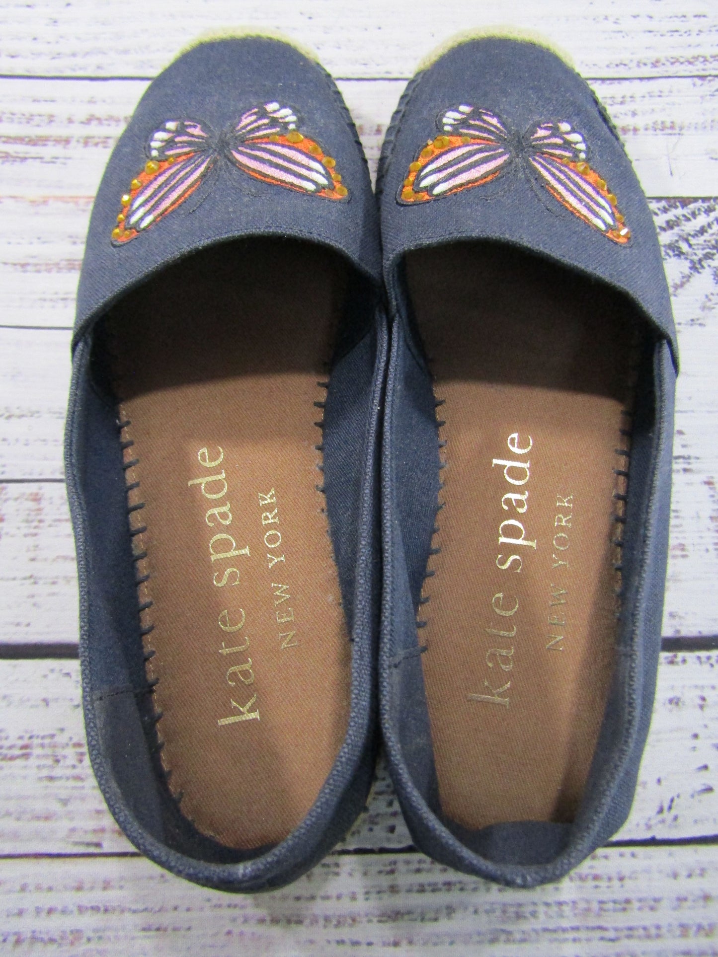 Kate Spade Aflutter Women's Butterfly Embroidered Espadrilles Flat Size 7.5