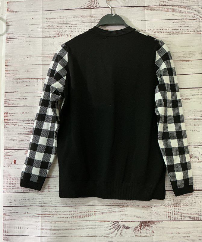 Women's Sandro Paris Black and White Checkered Crewneck Sweater Size M