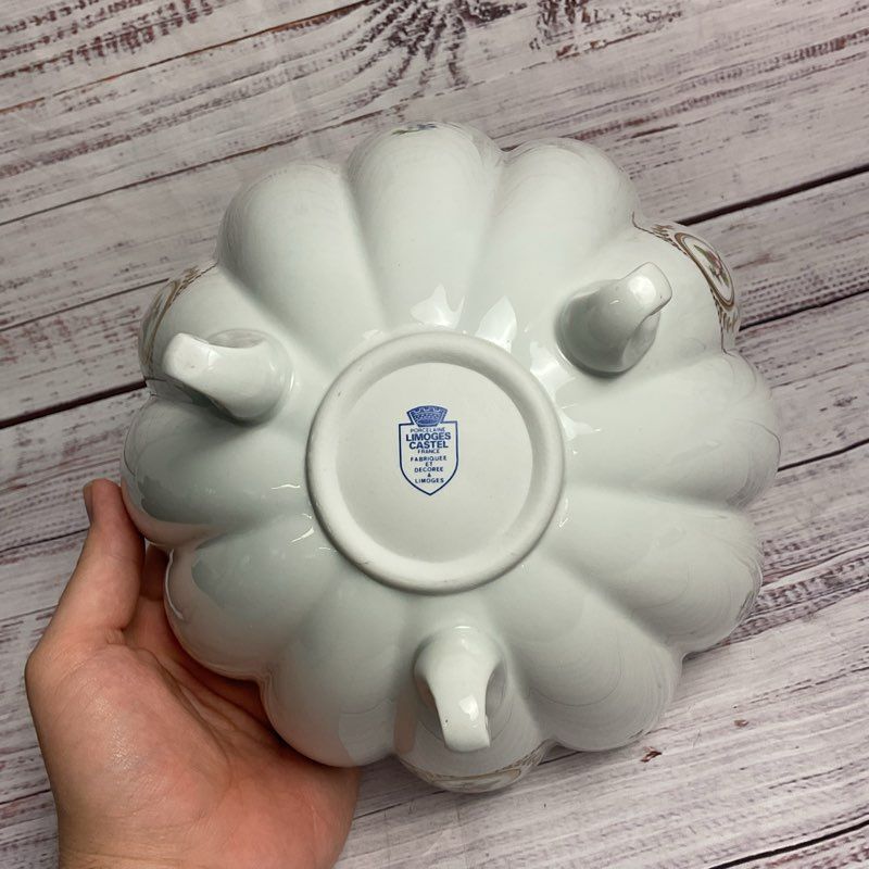 Limoges Castel White Floral Scalloped Edge 8" Footed Serving Bowl