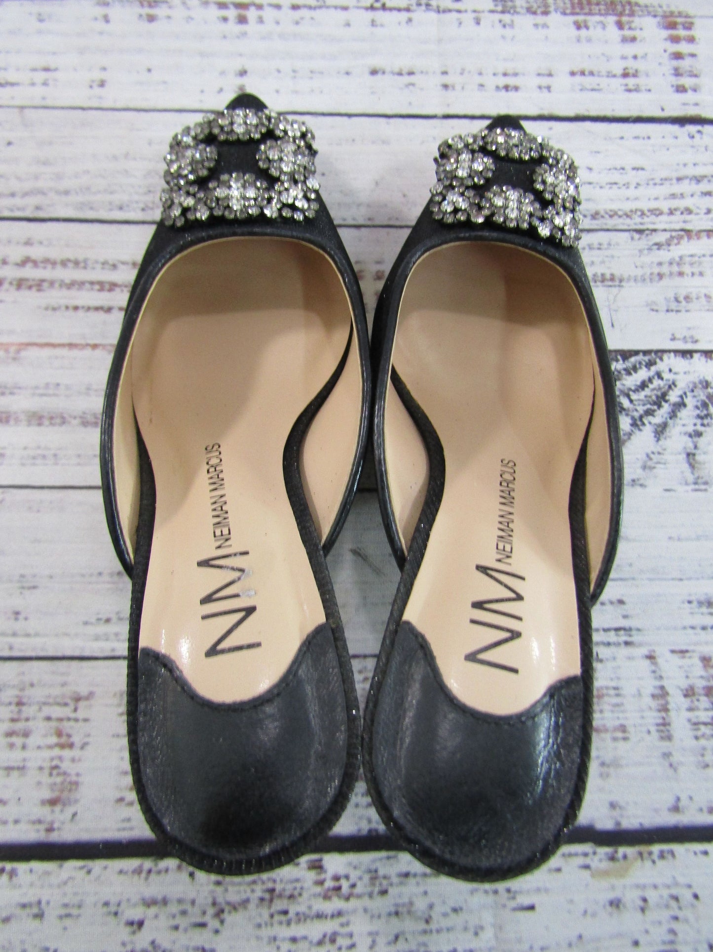 Neiman Marcus Women's Black Glitter Embellished Kitten Heel Mule Sandals Sz 5.5