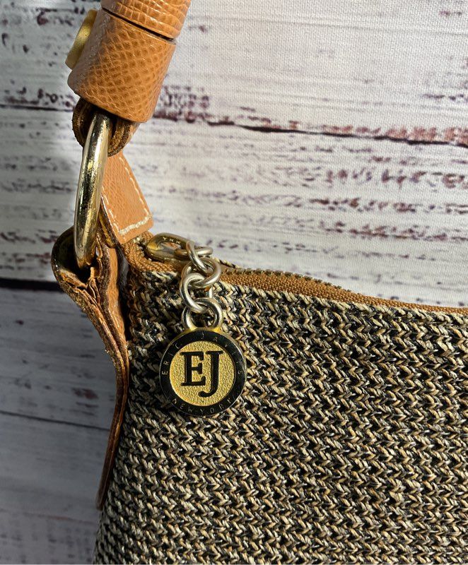 Eric Javits Women's Straw Woven Squishee Leather Strap Crossbody Bag