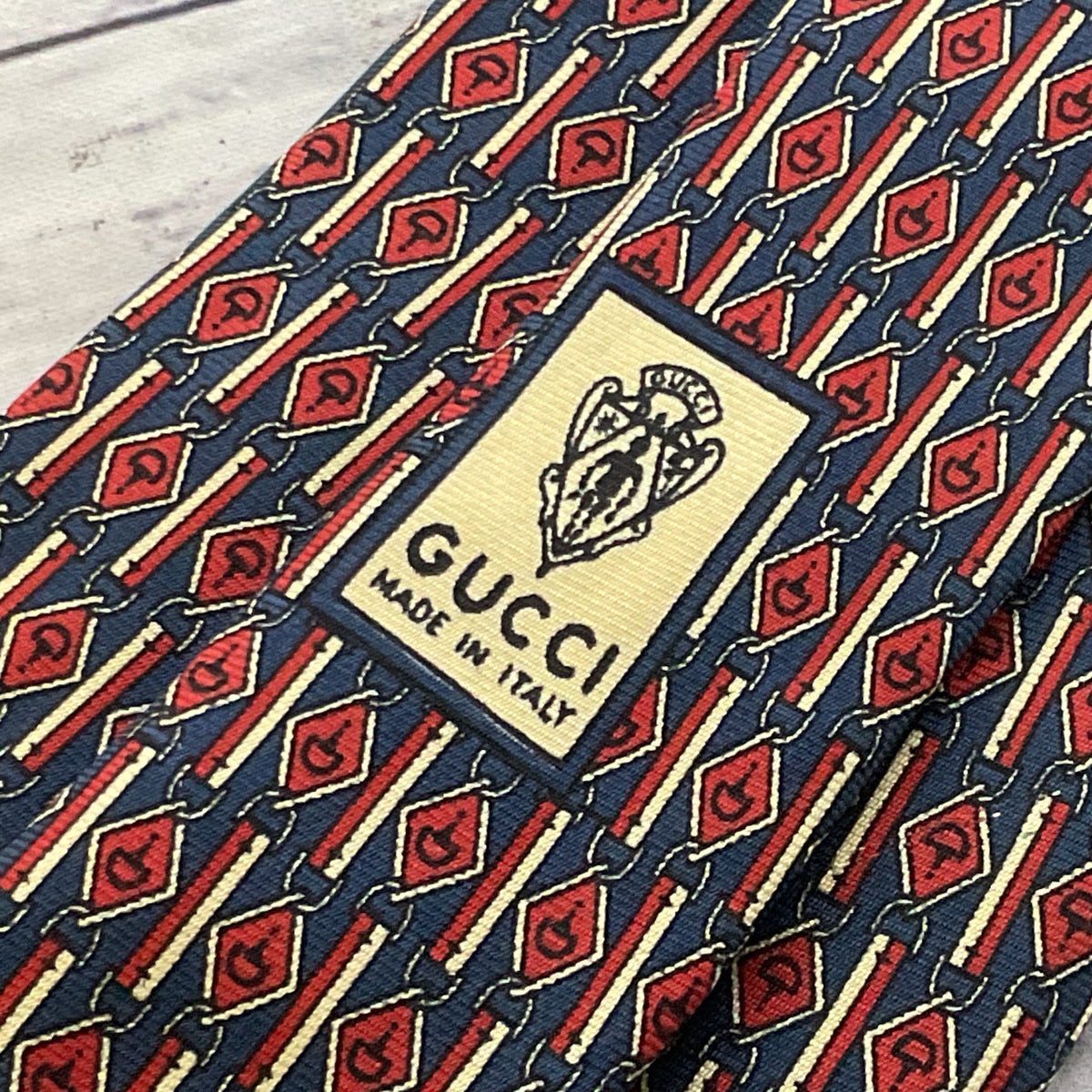 GUCCI Men's Navy Blue/Red 3.25" Wide Tie- 60"