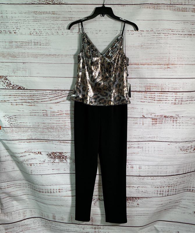 NWT Adrianna Papell Black and Beige Sequined Jumpsuit Size 4 Retail $199