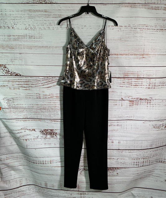 NWT Adrianna Papell Black and Beige Sequined Jumpsuit Size 4 Retail $199