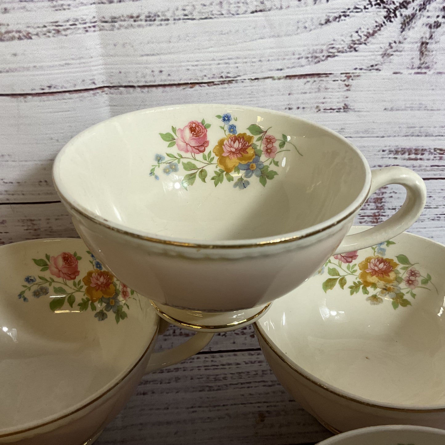 HOMER LAUGHLIN Eggshell Marilyn Pink Georgian 4" Teacups- Set of 5